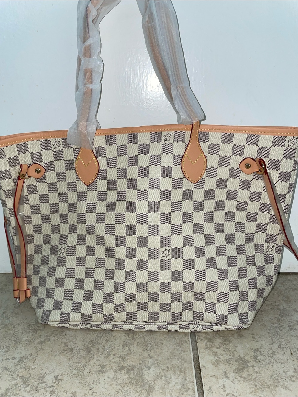 Lookalike Louis grey White Inspired Tote with Pouch shoulder handbag purse